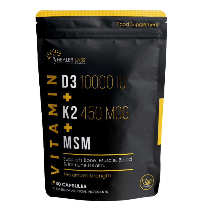 Vitamin D3 + K2 & MSM - 10,000 IU Vitamin D3, 450mcg Vitamin K2 -  Healer Labs UK.